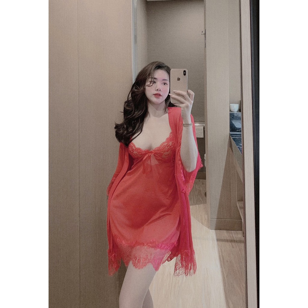 (M.83) Set váy ngủ kèm áo choàng ren sexy cao cấp Đầm mặc nhà gợi cảm quyến rũ | BigBuy360 - bigbuy360.vn