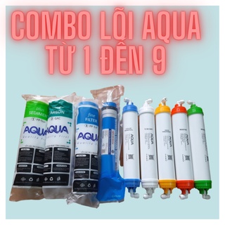 Combo 9 lõi lọc aqua từ 1 đến 9 :gồm lõi lọc 123+màng ro aqua+lõi khoáng 56789