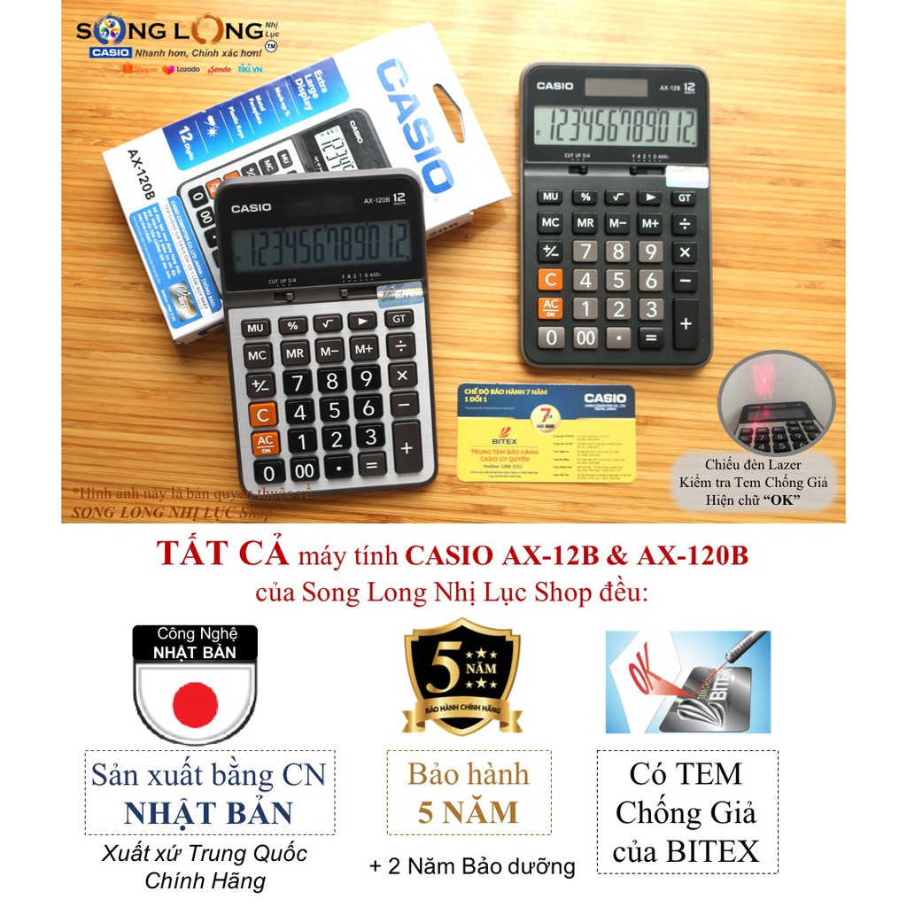 Máy tính CASIO AX-12B & AX-120B (12 số) Vừa Vặn – “Chuẩn mực Văn phòng” - 5 Năm Bảo Hành – Máy tính Cầm Tay Chính Hãng