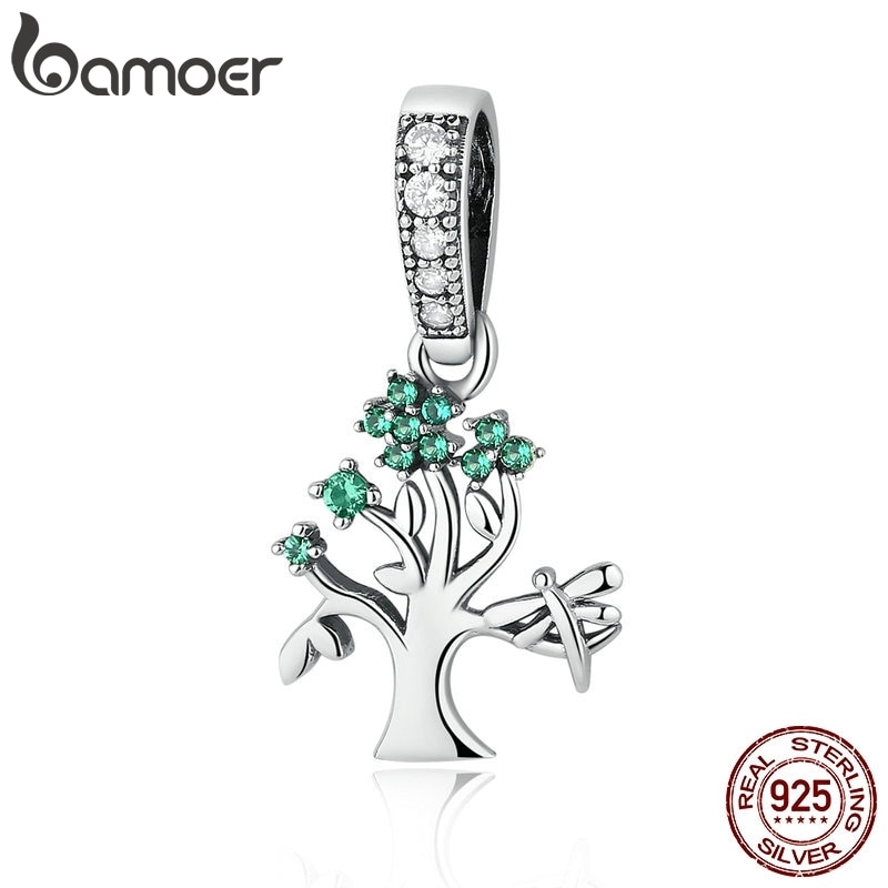 Mặt dây chuyền Bamoer bạc 925 hình cây sống đời diy scc117