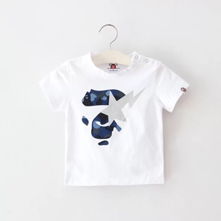 Áo BAPE trắng ngôi sao rằn rì xanh dương