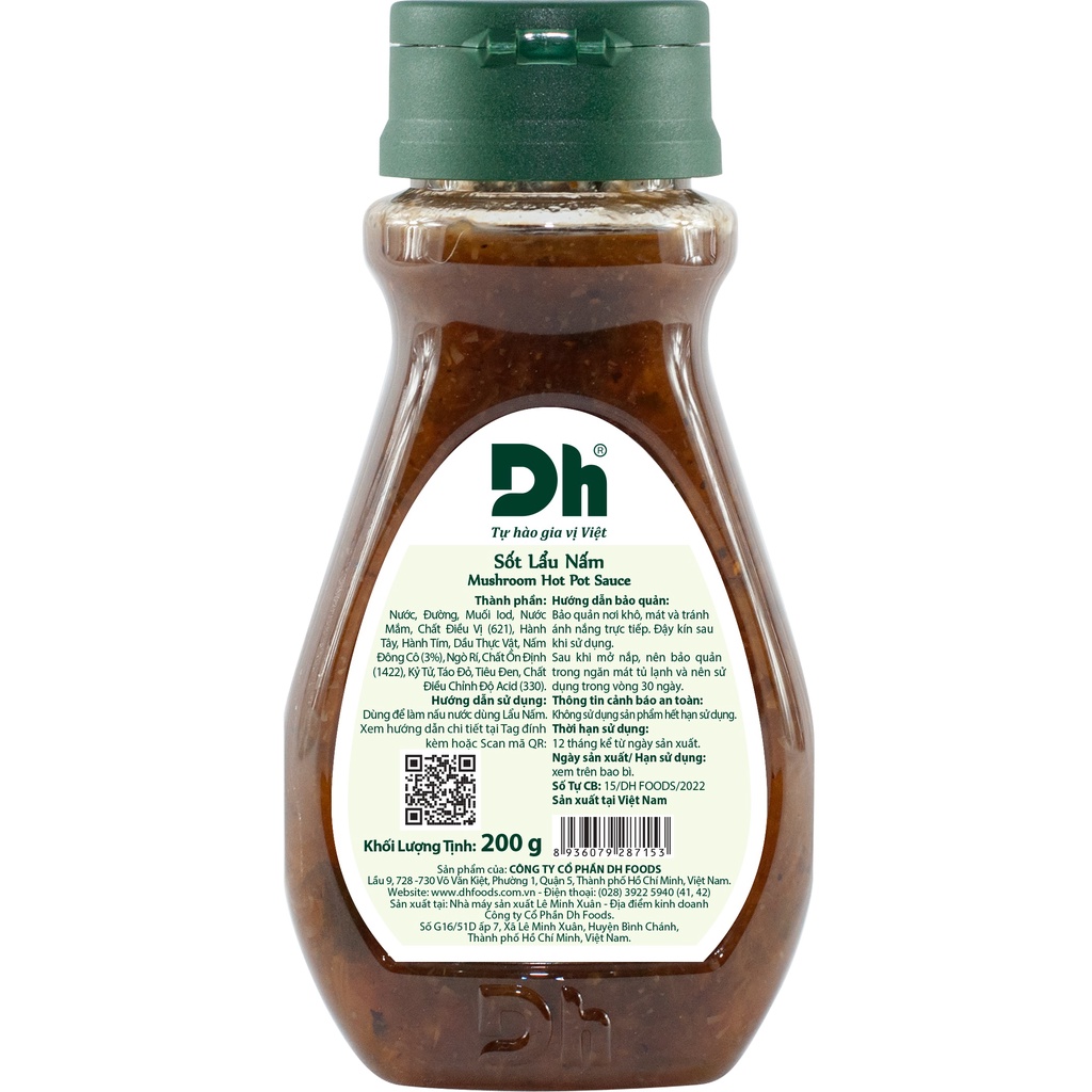 Sốt lẩu nấm Dh Foods gia vị hoàn chỉnh làm nước dùng lẩu nấm sẵn thành phần tự nhiên lọ 200gr