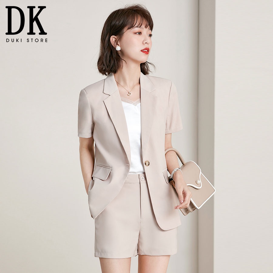[SALE 70%] Áo khoác áo vest blazer nữ ngắn tay màu xám trắng cực xinh - DUKI STORE
