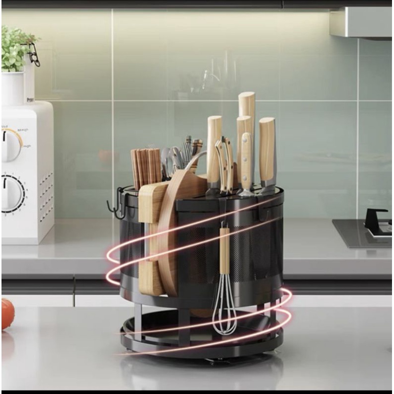 Khay để dao thớt tròn, giá đựng đồ dùng nhà bếp đa năng xoay 360 độ với chất liệu thép không gỉ, giá để đồ thông minh
