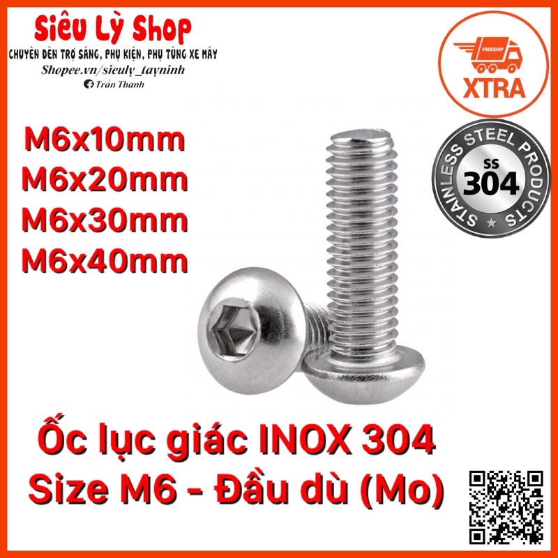 Bulong Ốc lục giác INOX 304 M6 - Đầu dù tròn(Đầu Mo)-(Set 5con hoặc 10con)