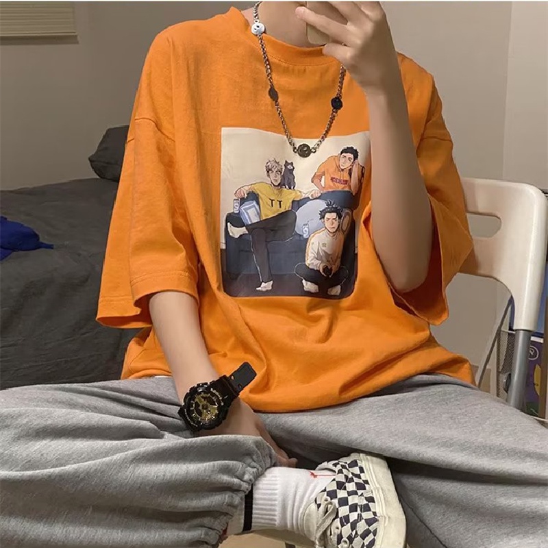 Áo Thun Tay Ngắn Dáng Rộng In Họa Tiết Hoạt Hình Phong Cách Hàn Quốc Thời Trang Mùa Hè Cho Nam Size M-8XL