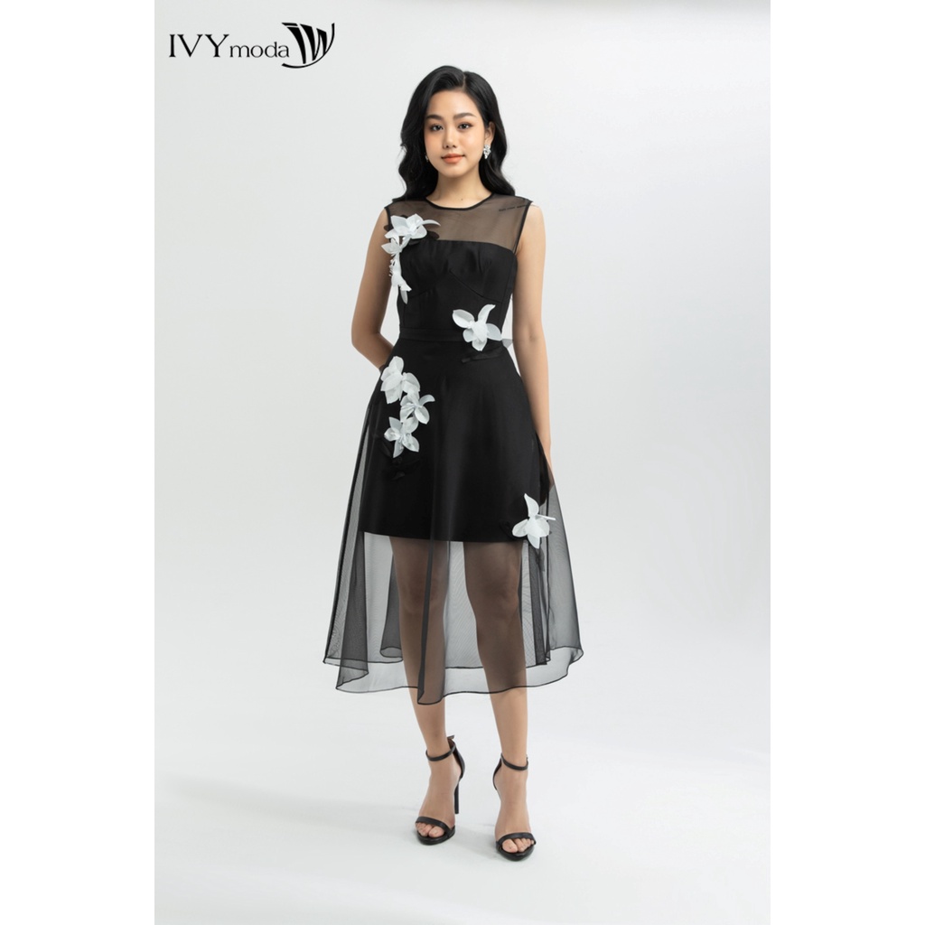 Đầm dạ hội hoa lan phối lưới IVY moda 45S2445