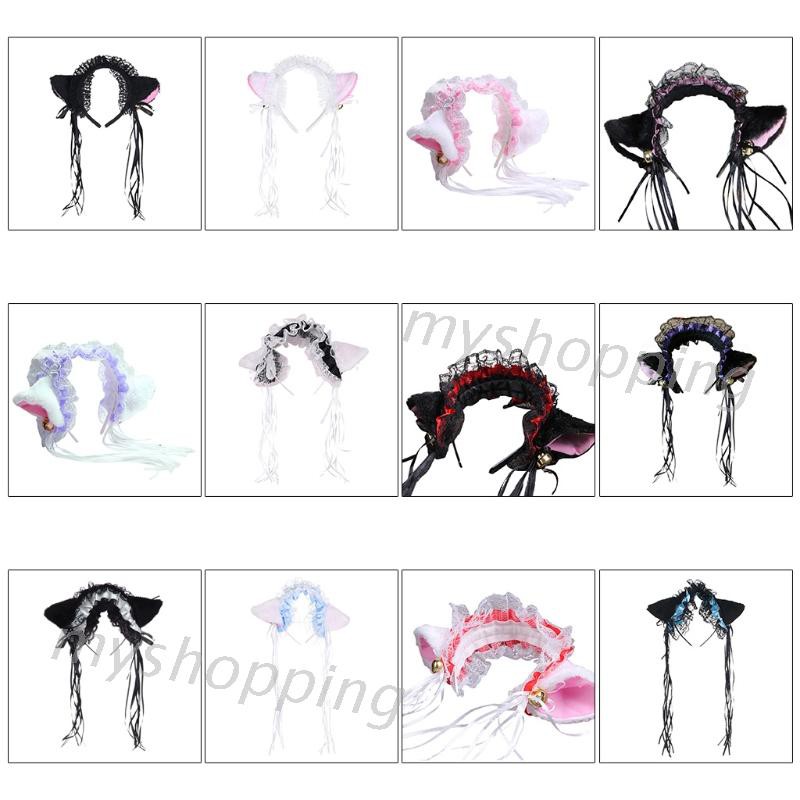 Băng đô hình tai mèo phối ren và quả chuông xinh xắn đáng yêu cho nữ