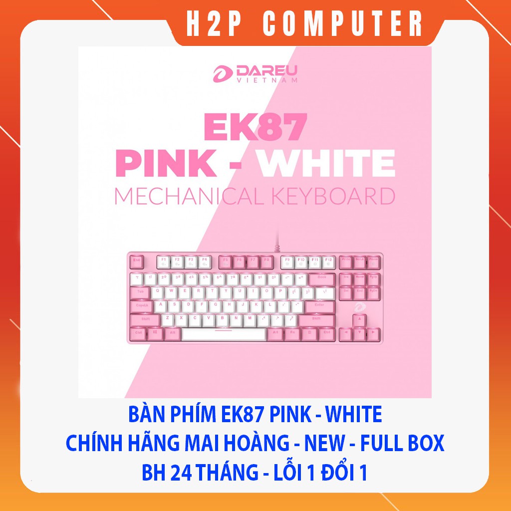 Bàn phím cơ Gaming DAREU EK87 PINK-WHITE (PINK-LED, Blue/ Brown/ Red D switch) - New - Chính Hãng - BH 24 Tháng