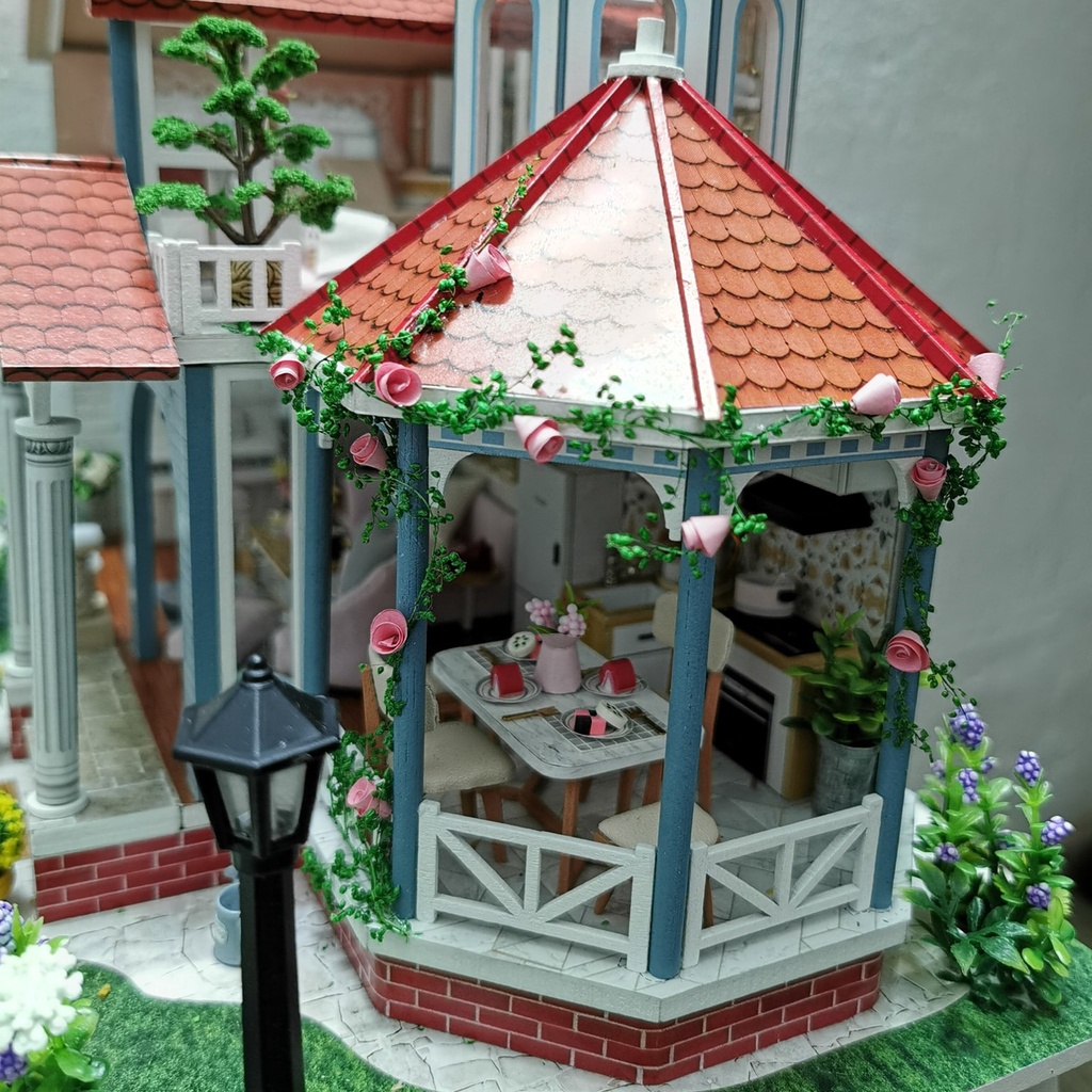 Mô hình nhà DIY Doll House Coloured Glaze Time Kèm Mica Chống bụi, Bộ dụng cụ, Keo dán và Bộ phát nhạc