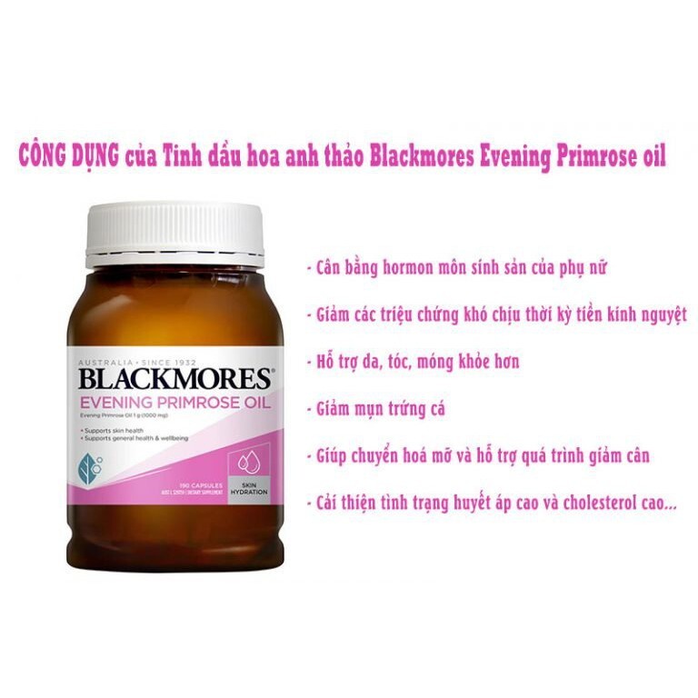 Viên Uống Tinh Dầu Hoa Anh Thảo Blackmores Evening Primrose Oil Cân Bằng Nội Tiết Úc 190 viên
