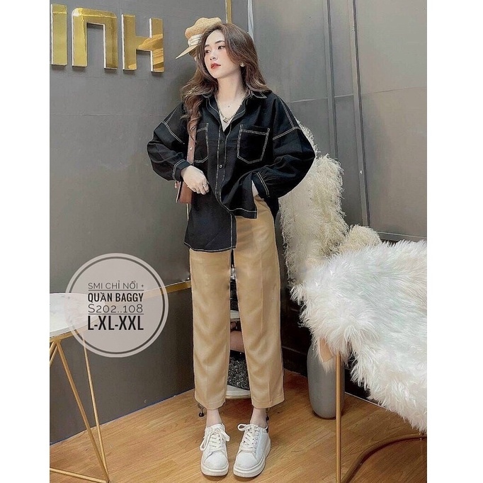 Set sơmi bigsize kèm quần baggy Nude siêu xinh size từ 55-85kg - BZ006