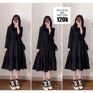 Váy babydoll dài buộc nơ cổ