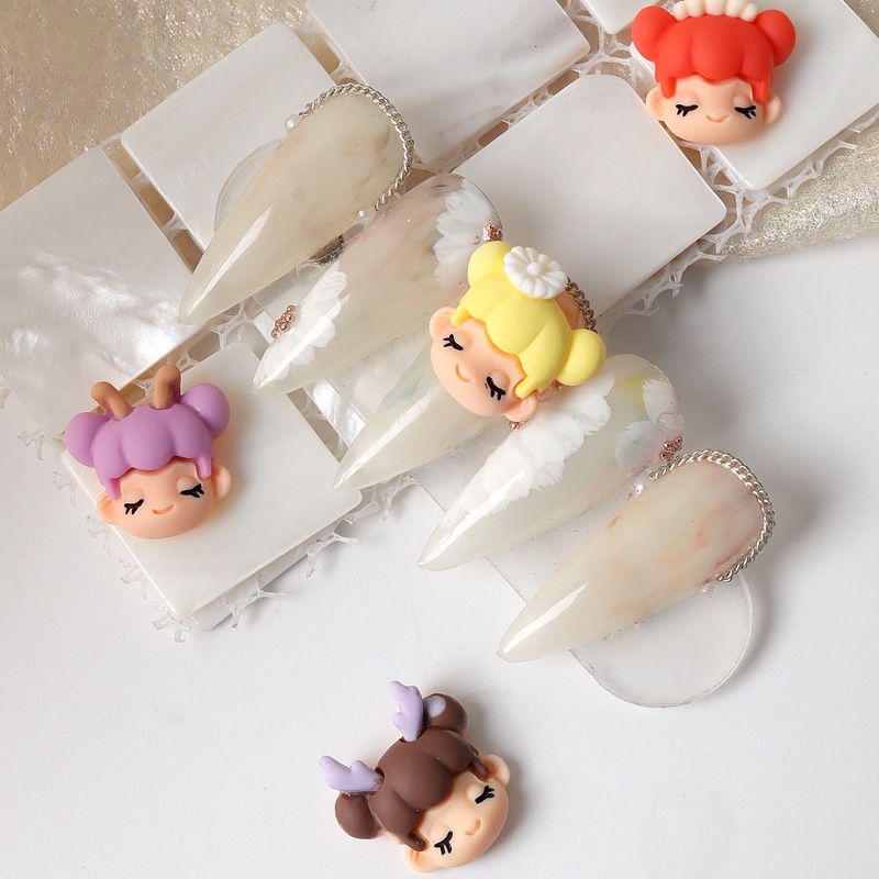 Charm hoạt hình búp bê, charm hoạt hình cô gái thổi bong bóng trang trí móng, điện thoại