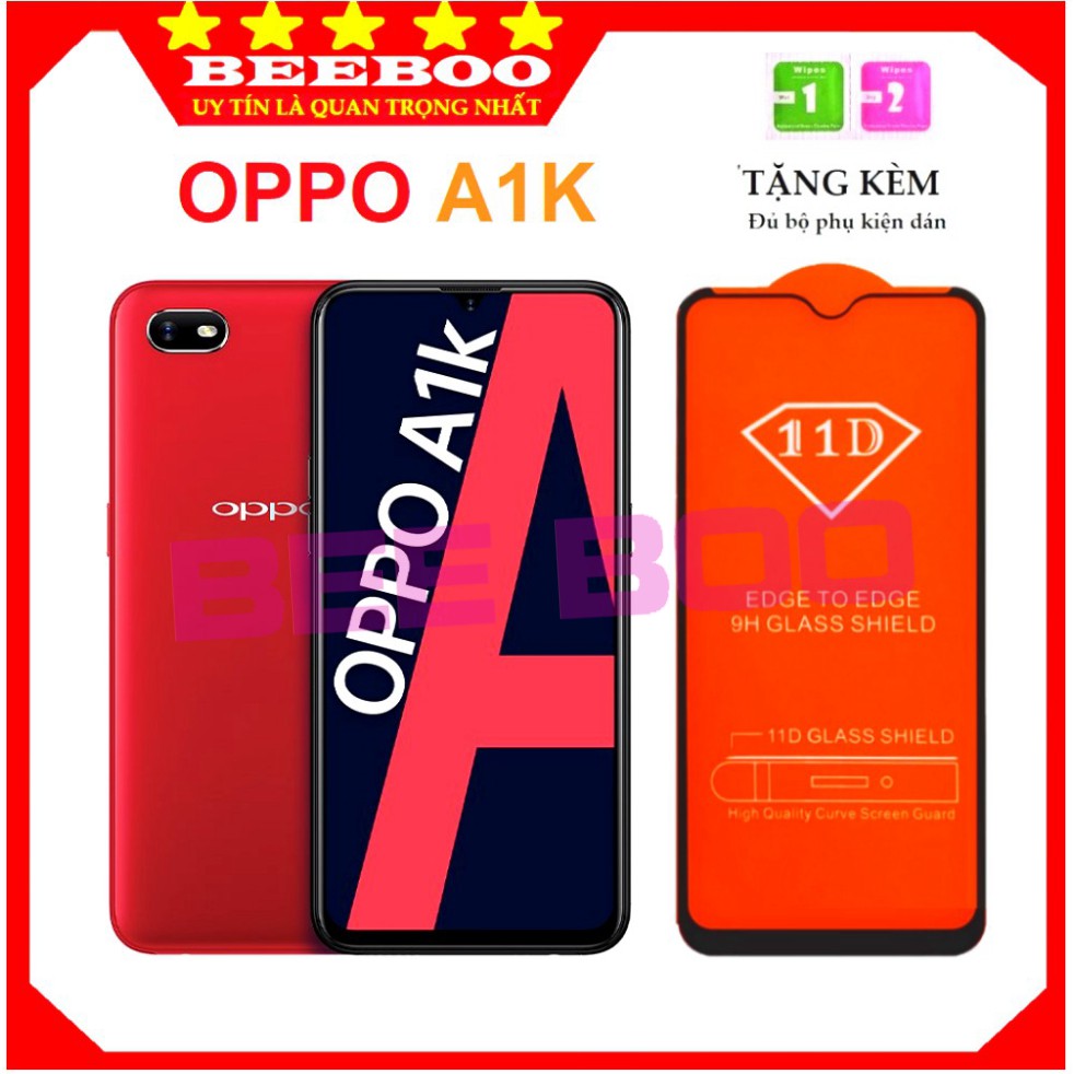 Kính cường lực Oppo A1k - Full màn hình và Trong suốt-Độ cứng 9H [FreeShip_50K] .