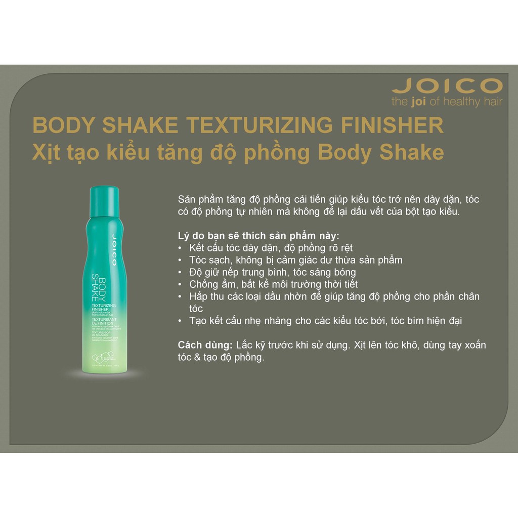 Xịt Tạo Kiểu và Tăng Độ Phồng JOICO Body Shake Texturizing Finisher 250ml (date mới)