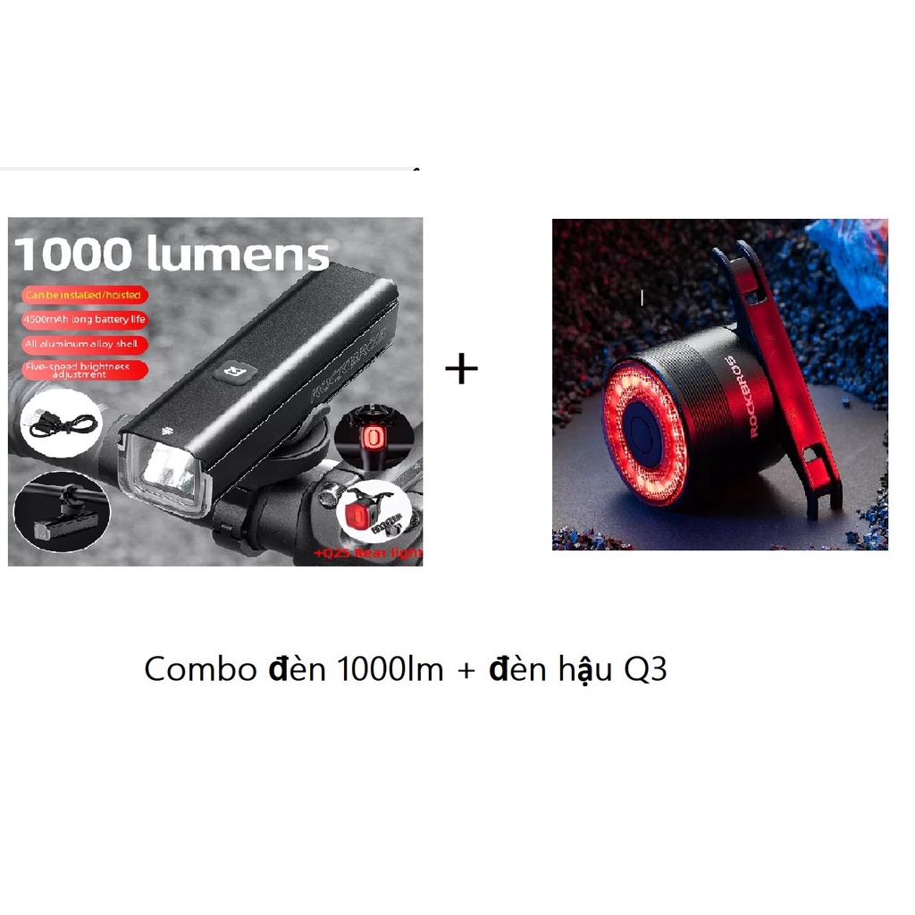 Đèn xe đạp Rockbros RHL-1000, độ sang 1000lm, pin 4800mah