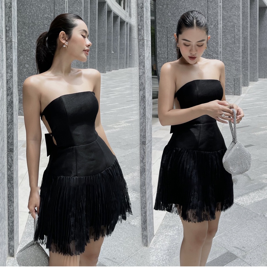 Đầm đi dự tiệc thiết kế chất liệu ren cao cấp, thiết kế cúp ngực, đan dây lưng sexy