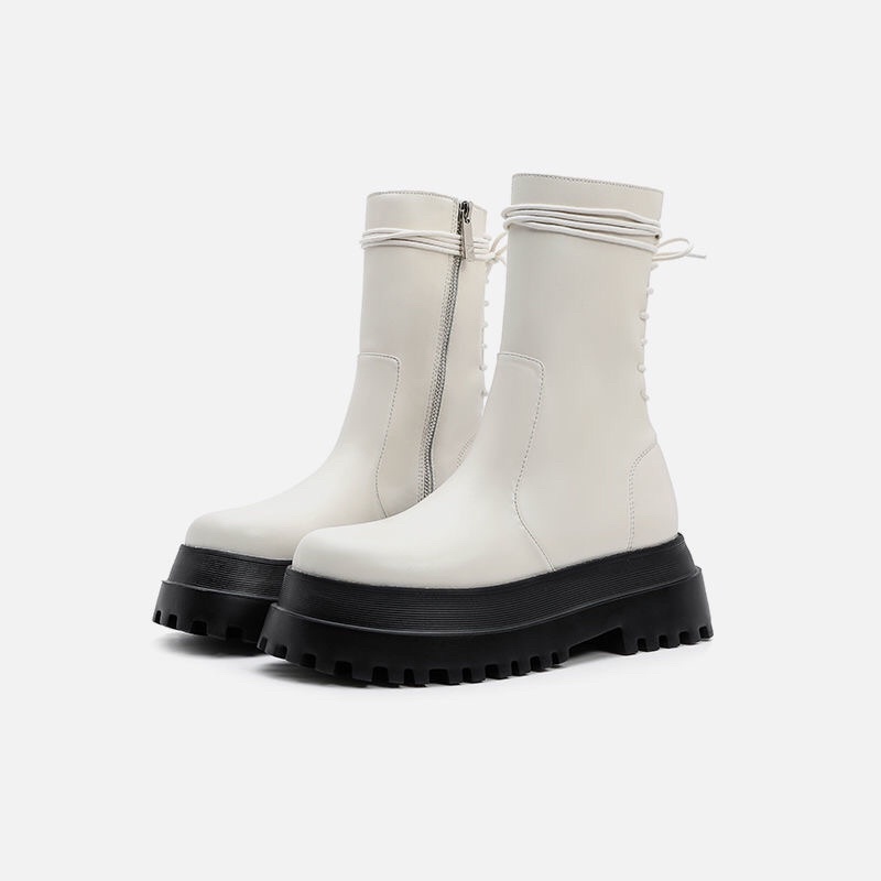 Boots cổ lửng buộc dây đế độn