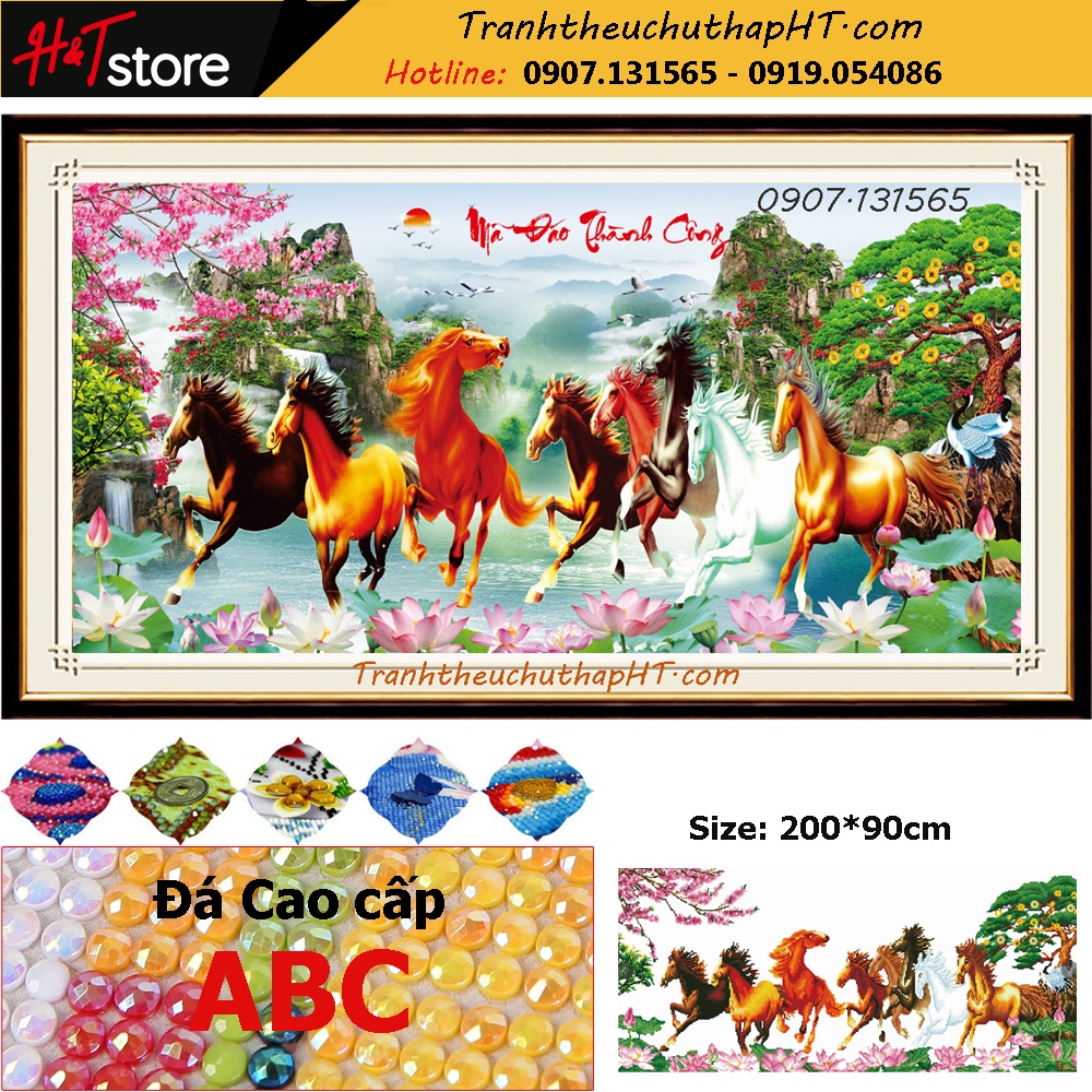 Tranh đính đá Mã đáo thành công VS009: 120*60cm-180*90cm - tự đính