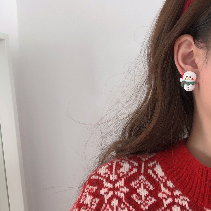 Độc quyền mới giáng sinh đinh tai ~ cute bell Santa Claus đinh tai kẹp tai nhựa nai đinh tai ngọt ngào giáng sinh người tuyết đinh kẹp tai đinh