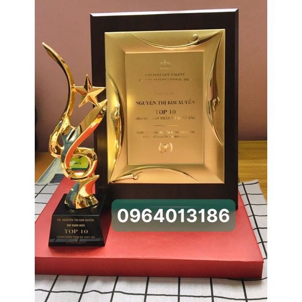 Combo cúp đồng mạ vàng bảng vinh danh đồng ngành spa thẩm mỹ