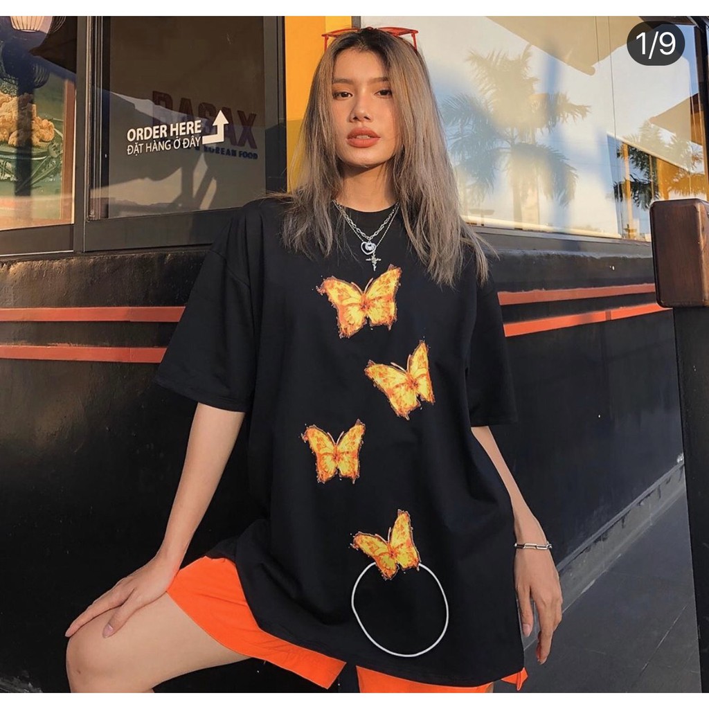 ÁO THUN TEE UNISEX NAM NỮ FORM RỘNG TAY LỠ T-SHIRT CỔ TRÒN CẶP NHÓM WHITE SON CÁNH BƯỚM 38