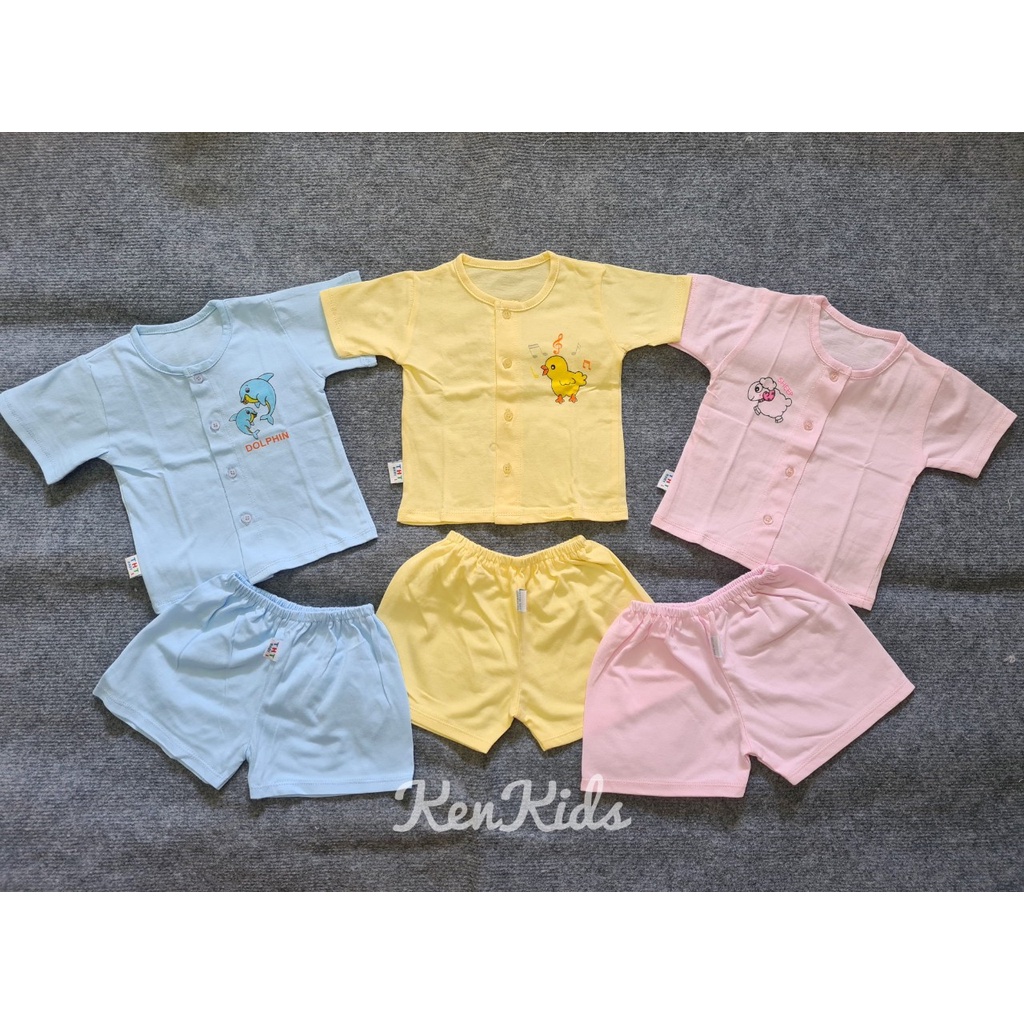 Bộ quần áo ngắn Màu cổ tròn chất đẹp, 100% cotton THT (0-14kg) - 1 bộ