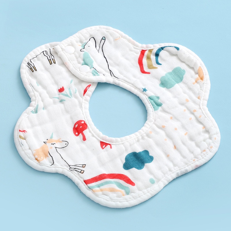 Yếm Ăn Cotton Xoay 360 Độ In Họa Tiết Dễ Thương Cho Bé