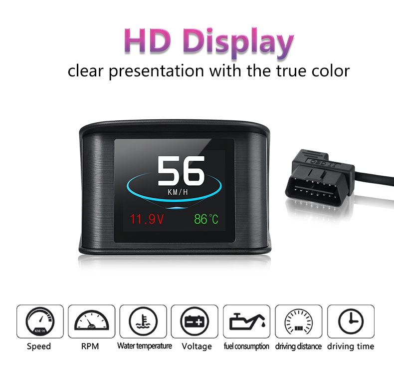 P10 Ô tô OBD2 Head Up Display Đồng hồ tốc độ kỹ thuật số Mức tiêu thụ nhiên liệu Điện áp Nhiệt độ theo dặm Kính chắn gió Máy chiếu