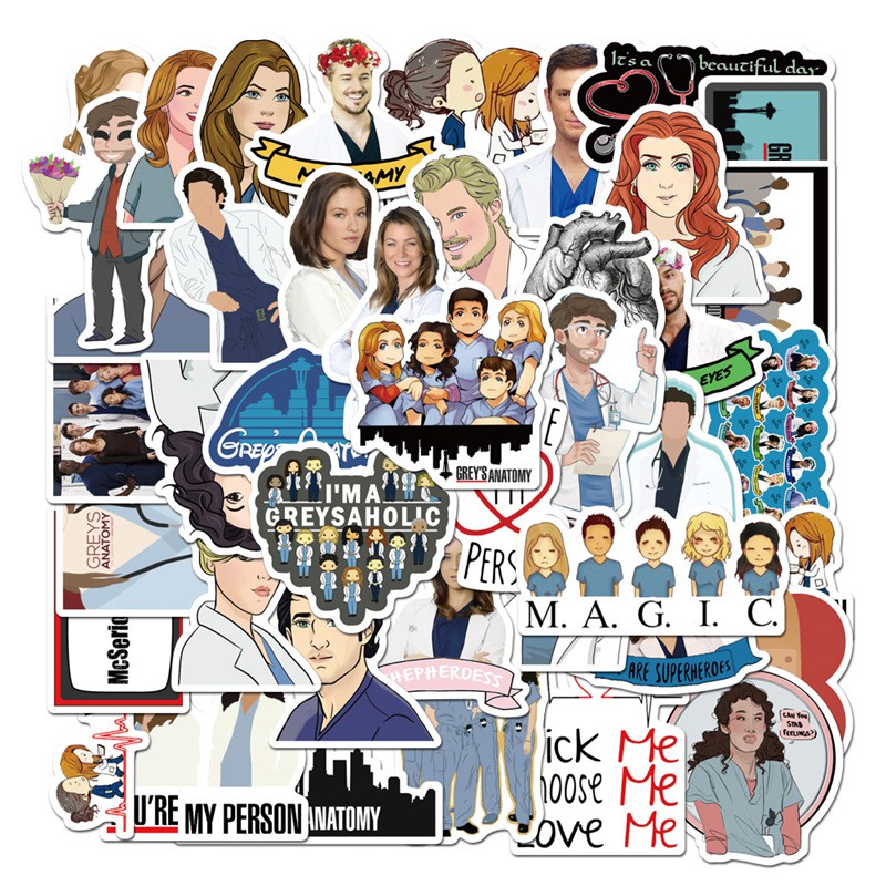 Set 50 miếng sticker dán trang trí chống thấm hình phim Grey's Anatomy độc đáo