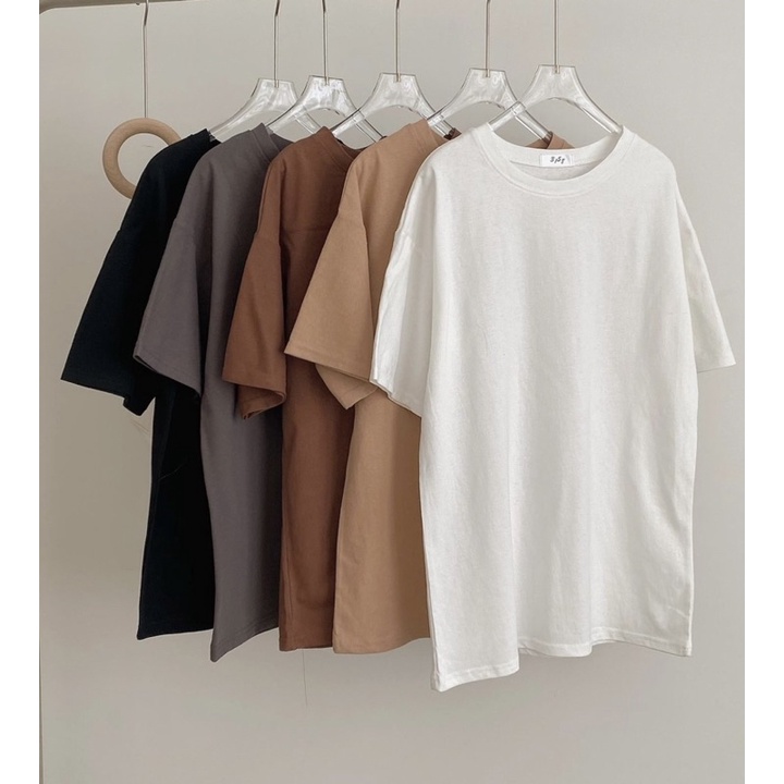 Áo phông trơn to rộng nam nữ đều mặc được Áo pull basix phong cách Hàn Quốc