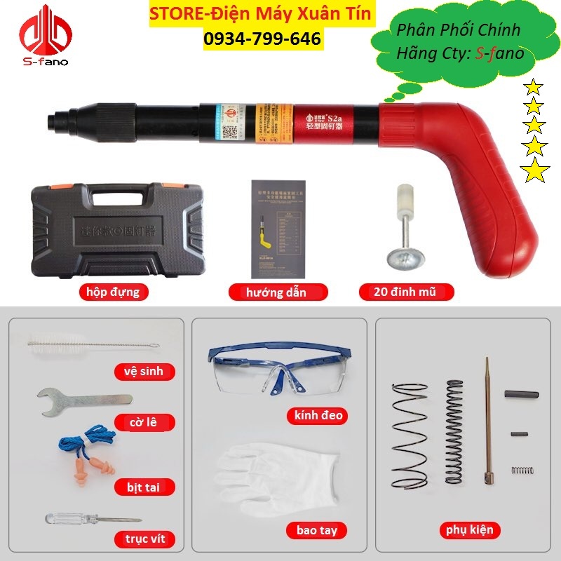 Súng bắn đinh bê tông S4 mẫu mới nhất.chính hãng cty s-fano.bảo hành 100%/12 tháng.