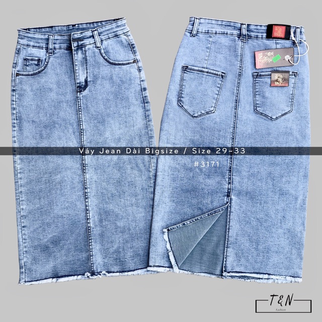 CHÂN VÁY JEAN BÚT CHÌ BIG SIZE DÀI QUA GỐI 3170