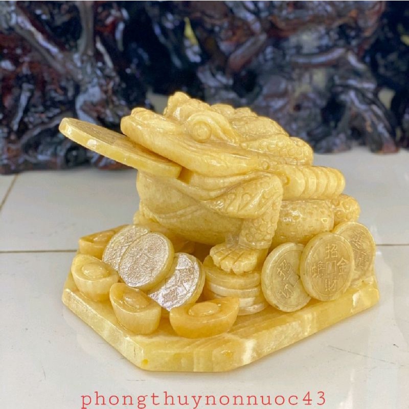 Thiềm Thừ Phong thủy Đá Ngọc Hoàng Long và  Đá Xanh Ngọc nguyên khối Dài 20cm