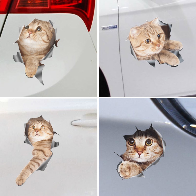 Decal dán trang trí hình mèo 3D cho cửa sổ xe hơi