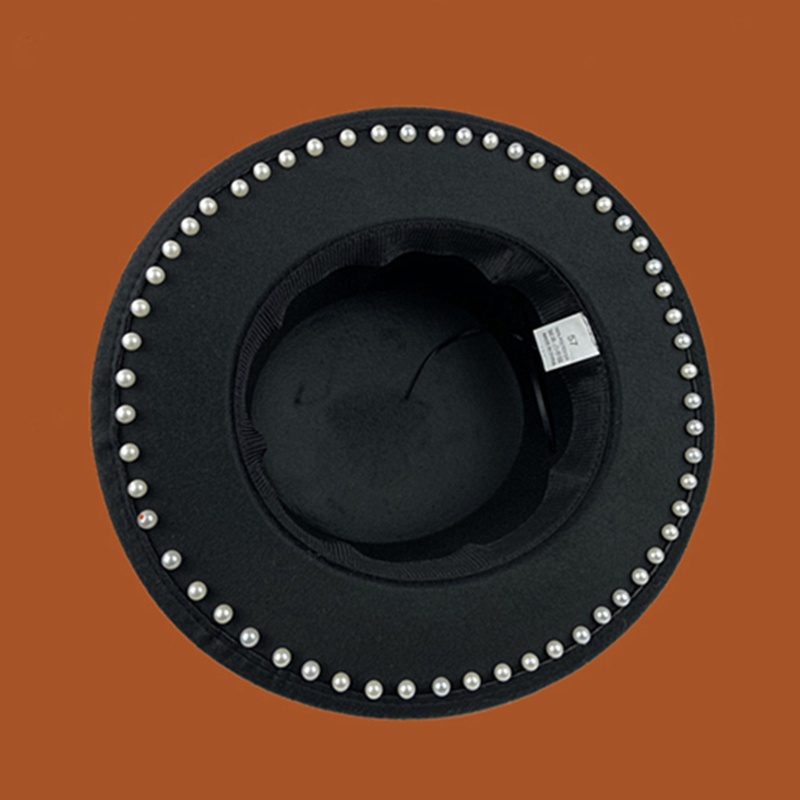 Mũ Cao Bồi Đen Vành Phẳng Đính Ngọc Trai Giả Thanh Lịch Cho Dịp Halloween