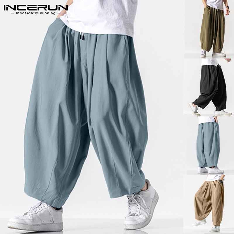 Quần Dài INCERUN Ống Rộng Lưng Thun Co Giãn Thời Trang Retro Cho Nam