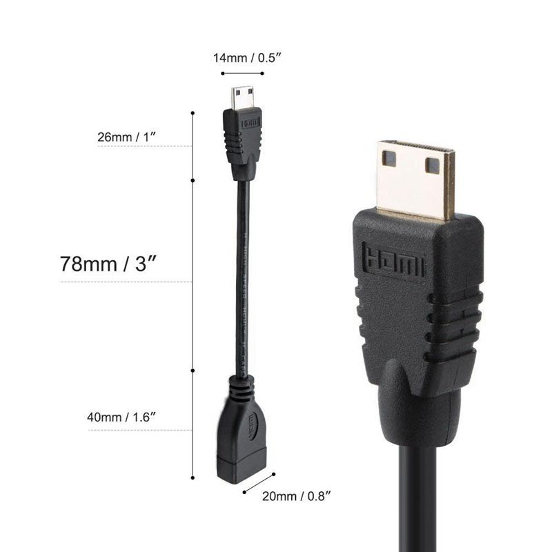 Dây cáp chuyển đổi Mini HDMI sang HDMI 0.5ft sang HDMI 0.15m , màu đen