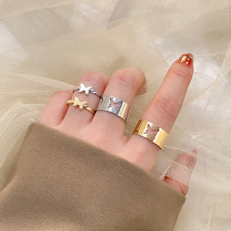 Bộ 2 chiếc nhẫn hình bướm rỗng hợp thời trang cho cặp đôi