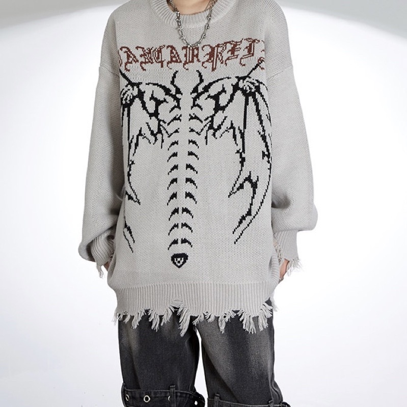 Áo len Rockboiz dáng rộng phong cách streetwear, Y2K, Grunge