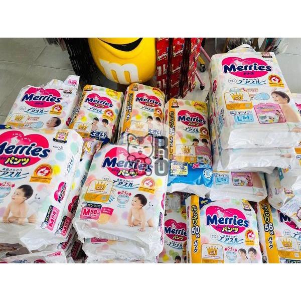 Merries Tã Bỉm Dán/Quần Nội Địa Nhật NB96/S88/M68/L58/M64/L50/XL44/XXL28/M58TC