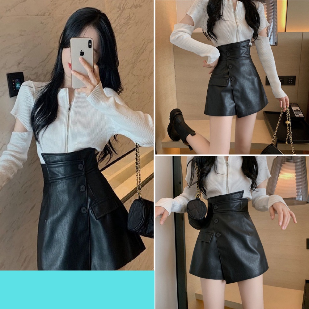 Chân váy nữ, chân váy da nữ newbrand hàn quốc màu đen size S M L SKUCV-03A 1990clother