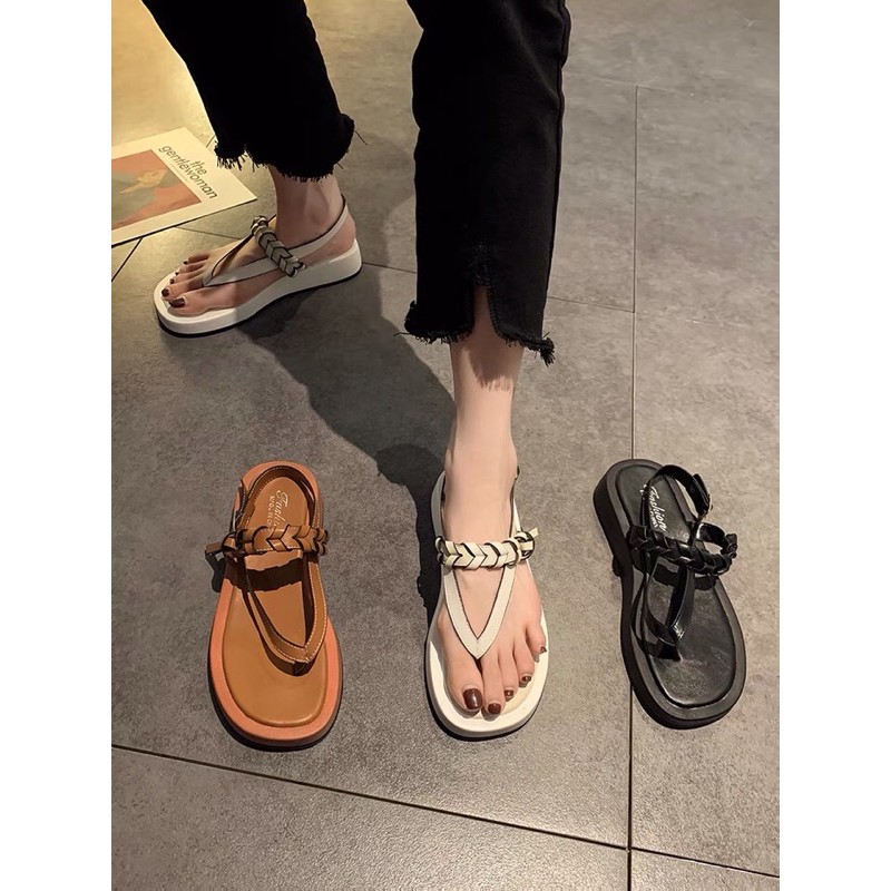 D69- Sandal xỏ ngón quai đan đế cao thời trang nữ