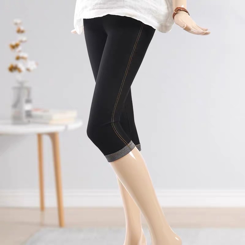 Quần lửng thun tregging giả jean nữ co giãn tốt