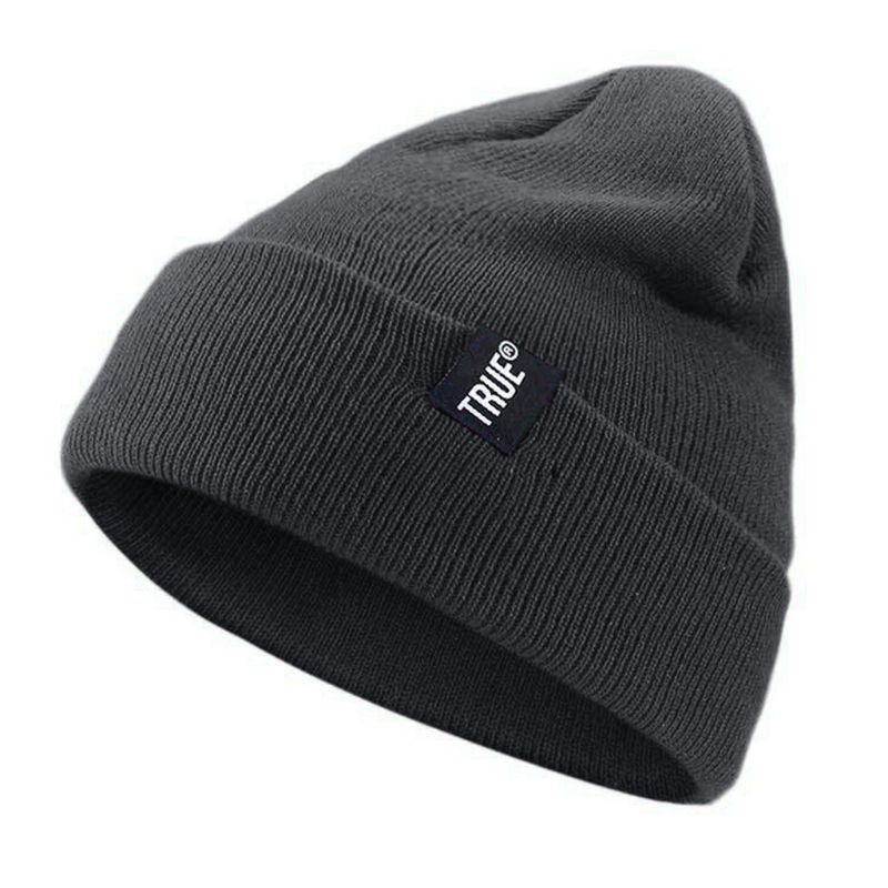 Mũ beanie cotton dệt kim màu trơn in chữ giữ ấm tai mùa đông dành cho nam và nữ