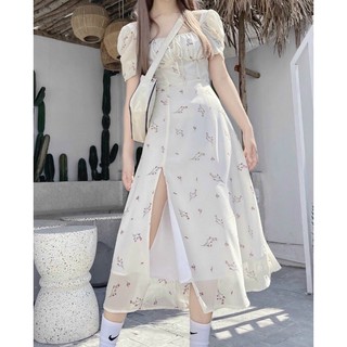 ĐẦM MAXI HOA CỔ U XẺ TÀ (KÈM VIDEO HÌNH THẬT)