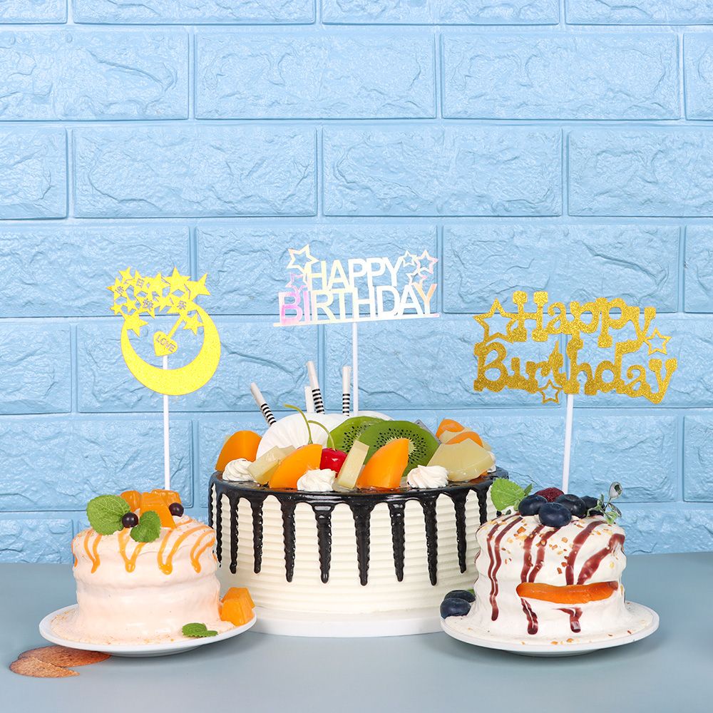 Set 2 Phụ Kiện Cắm Trang Trí Bánh Kem Chữ Happy Birthday Xinh Xắn