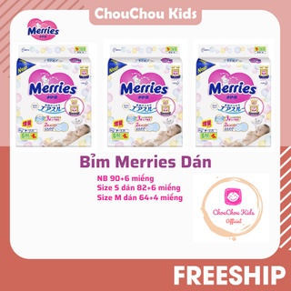 Bỉm merries nội địa nhật, tã merries cộng miếng size dán nb96/s88/m68