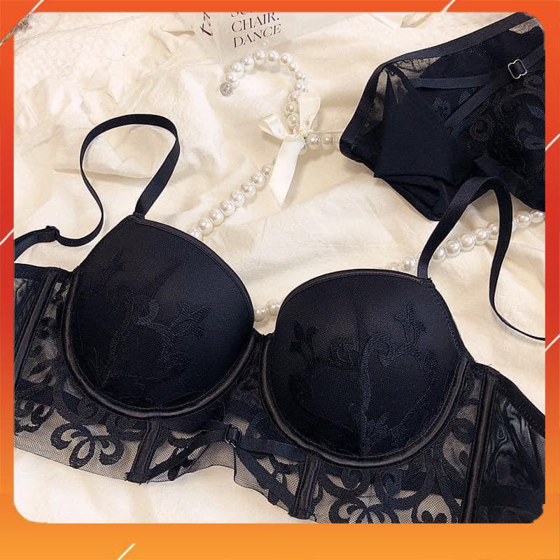 Set bộ đồ lót nữ AG ren cao cấp, áo có gọng, có mút đệm quần cạp cao B27230